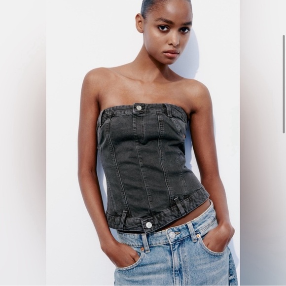 Zara CORSET STYLE DENIM TOP TRF - Picture 1 of 8